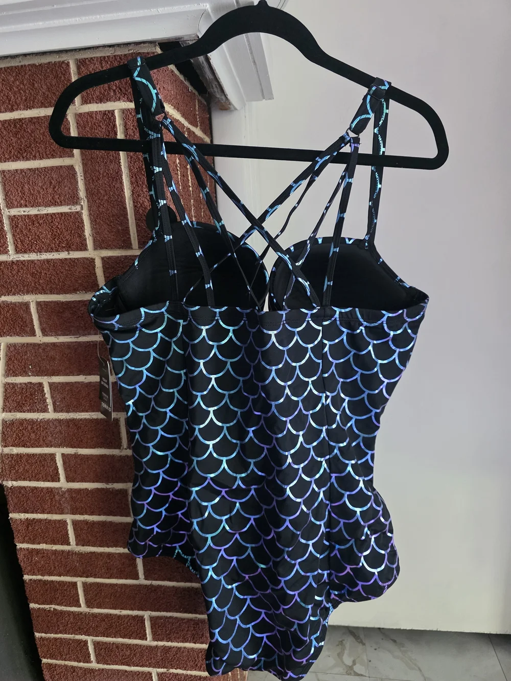 torrid Black One-Piece Swimsuit with Iridescent Blue-Purple Scale Print